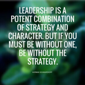 A quote from Norman Schwarzkopf on the importance of character in leadership.